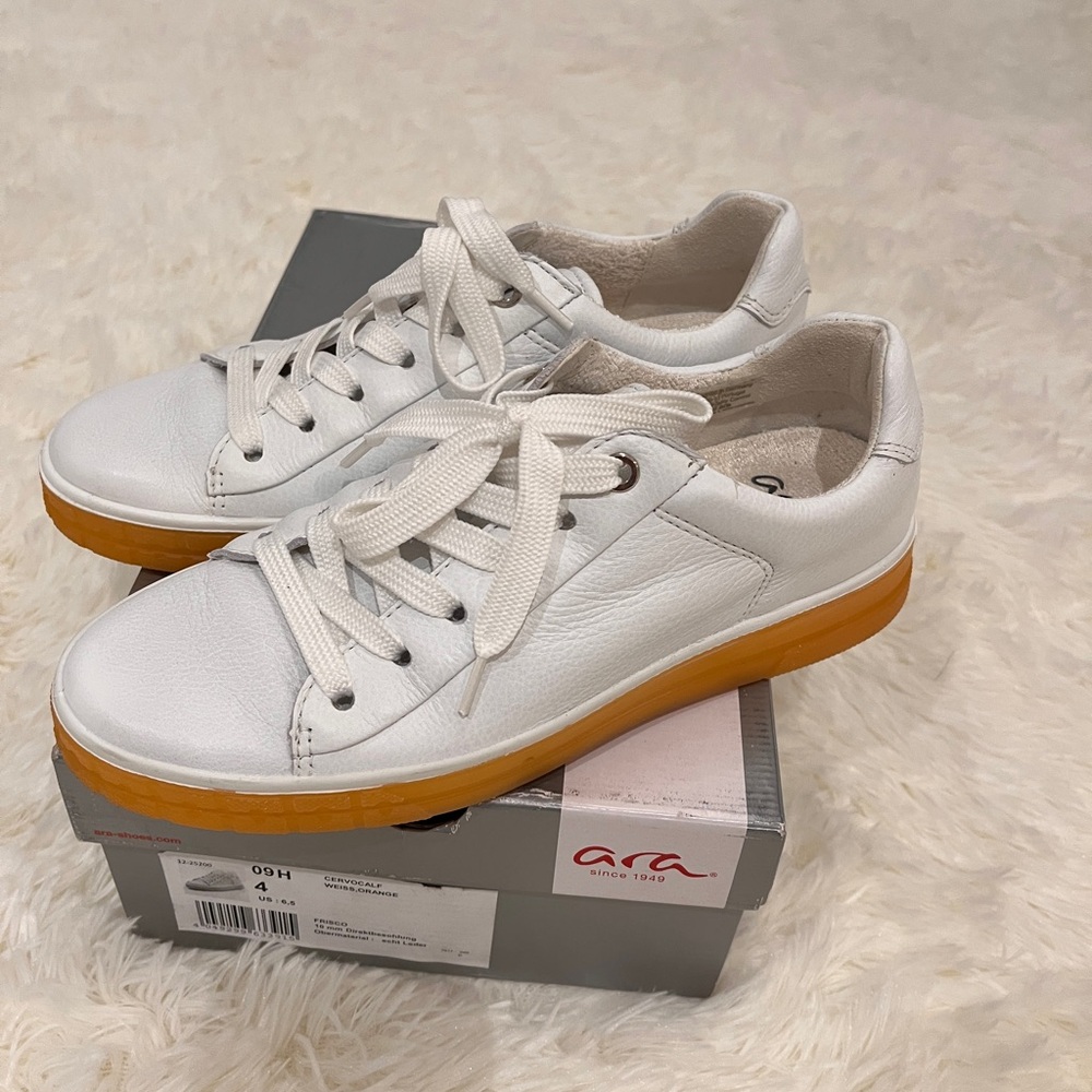 Germany brand Ara White Sneakers with bamboo high soft pad 6.5 handmade